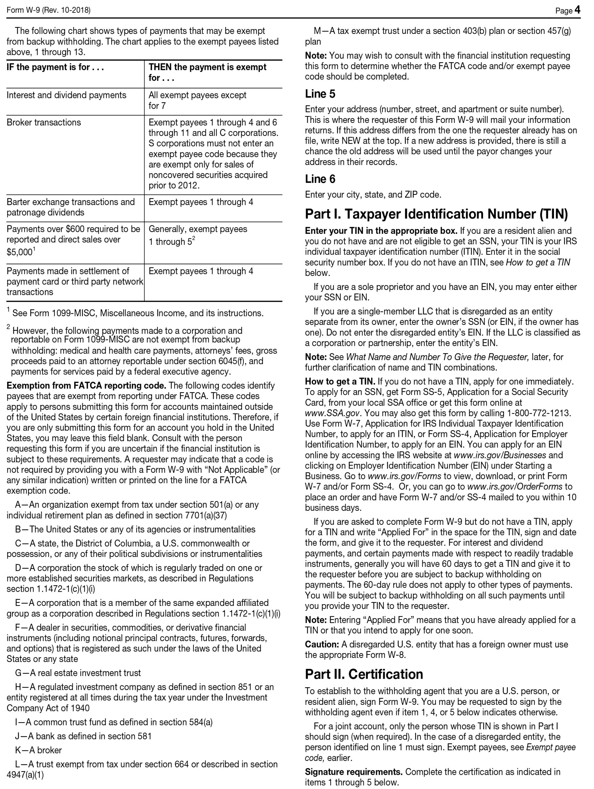 Request for Taxpayer Identification Number and Certification